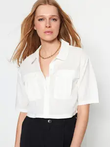 Trendyol Spread Collar Pure Cotton Crop Casual Shirt