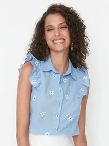 Trendyol Printed Spread Collar Pure Cotton Casual Shirt