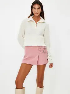 Trendyol Mid-Rise Straight Mini Skorts With Buckle Detail