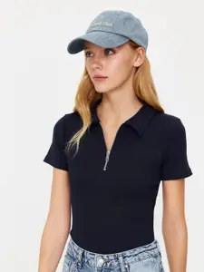 Trendyol Ribbed Shirt Collar Short Sleeves Top