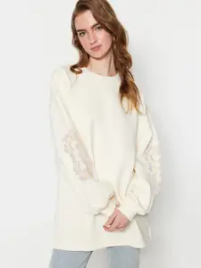 Trendyol Round Neck Drop Shoulder Sleeves Longline Sweatshirt