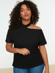 Trendyol Vertical Striped High Neck Cut Out Detail Top