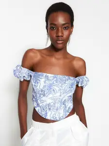Trendyol Floral Printed Off-Shoulder Bardot Crop Top