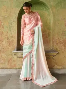 Zeel Clothing Colourblocked Sequinned Satin Saree