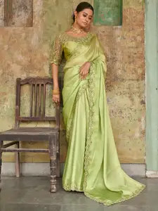 Zeel Clothing Embroidered Satin Saree