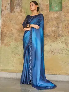 Zeel Clothing Colourblocked Embroidered Satin Saree