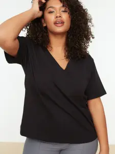 Trendyol Plus Size Drop-Shoulder Sleeves Pure Cotton T-shirt