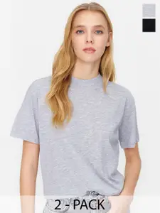 Trendyol Pack of 2 Drop-Shoulder Sleeves Pure Cotton T-shirts