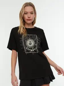 Trendyol Graphic Printed Drop-Shoulder Sleeves Pure Cotton T-shirt