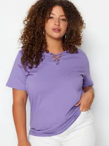 Trendyol Plus Size V-Neck Pure Cotton T-shirt