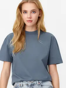 Trendyol High Neck Drop-Shoulder Sleeves Pure Cotton T-shirt