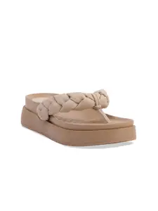 ERIDANI Textured Open Toe T-Strap Flats