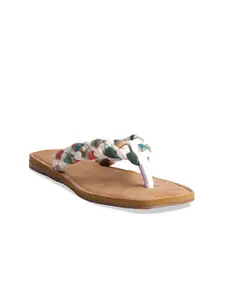 ERIDANI Textured Open Toe T-Strap Flats