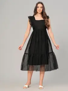 HIGHLIGHT FASHION EXPORT Self Design Flutter Sleeve Georgette Fit & Flare Midi Dress