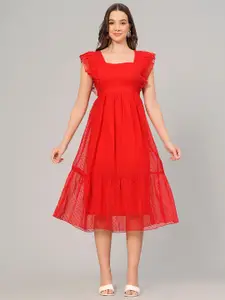 HIGHLIGHT FASHION EXPORT Self Design Flutter Sleeve Georgette Fit & Flare Midi Dress