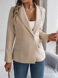 StyleCast Beige Notched Lapel Double Breasted Blazers