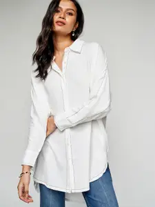 AND Spread Collar Cuffed Sleeves Shirt Style Top
