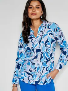 AND Abstract Printed Long Sleeves Cotton Shirt Style Top