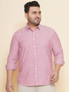 John Pride Plus Size Vertical Striped Spread Collar Cotton Casual Shirt