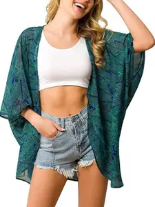 StyleCast Teal Blue Printed Printed Open Front Shrug