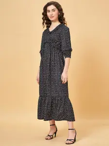 YU by Pantaloons Abstract Printed Puff Sleeve Ruffles Empire Maxi Dress