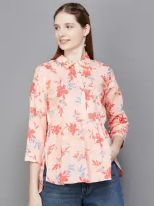 Colour Me by Melange Floral Printed High Low Cotton Shirt Style Top