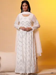 Aurelia Mirror Detailed Embroidered Georgette Ethnic Dress with Dupatta