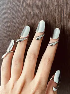 ISHKAARA Set of 5 Silver-Plated Adjustable Finger Rings