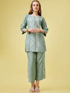 KALINI Round Neck Embroidered Top With Palazzos