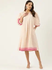 MISRI Printed Puff Sleeve A-Line Dress