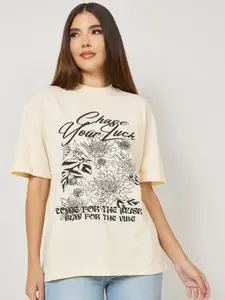 Styli Oversized Graphic Print High Neck Pure Cotton T-Shirt