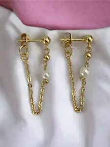 ISHKAARA Gold-Plated Pearl Beaded Contemporary Drop Earrings