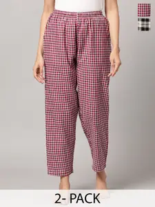 Kryptic Women Pack of 2 Checked Pure Cotton Lounge Pants