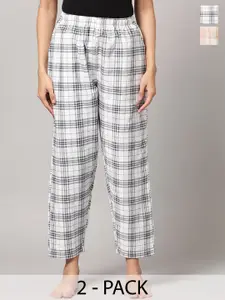 Kryptic Women Pack Of 2 Checked Mid-Rise Cotton Straight Lounge Pants