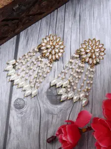 AARSHVI Kundan-Studded Pearl Beaded Contemporary Drop Earrings