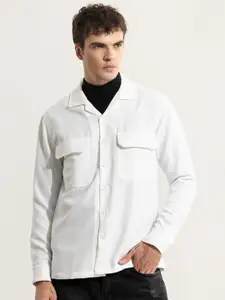 Snitch White Cuban Collar Classic Tailored Fit Casual Shirt