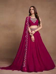 ODETTE Embroidered Thread Work Semi-Stitched Lehenga & Unstitched Blouse With Dupatta