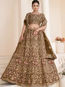 ODETTE Embroidered Sequinned Net Semi-Stitched Lehenga & Unstitched Blouse With Dupatta
