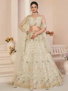 ODETTE Embroidered Sequinned Net Semi-Stitched Lehenga & Unstitched Blouse With Dupatta