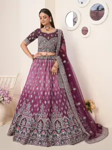 ODETTE Embroidered Sequinned Semi-Stitched Lehenga & Unstitched Blouse With Dupatta