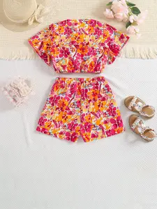 StyleCast Orange Girls Printed Top with Shorts