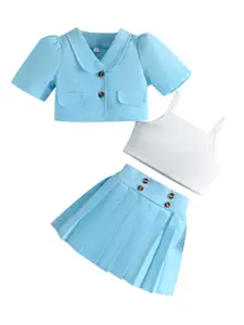 StyleCast Girls Blue Sleeveless Top with Skirt & Coat