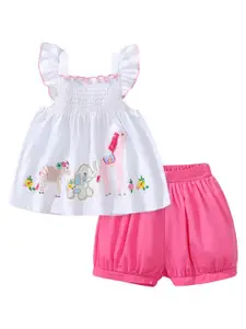 StyleCast White Girls Printed Pure Cotton Top With Shorts