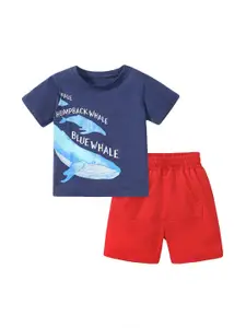 StyleCast Blue Boys Printed Pure Cotton T-shirt with Shorts