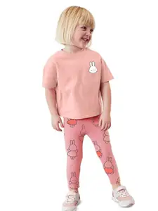 StyleCast Girls Pink Printed Pure Cotton T-shirt with Pyjamas