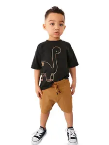 StyleCast Black Boys Printed Pure Cotton T-shirt with Shorts