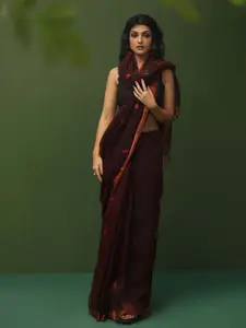 Indethnic Woven Design Pure Linen Jamdani Saree