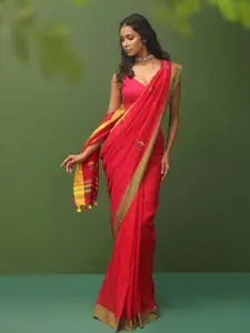Indethnic Geometric Woven Design Pure Cotton Jamdani Saree