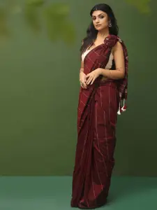 Indethnic Striped Tasselled Saree