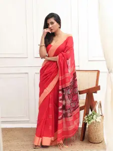 Indethnic Floral Woven Design Pure Cotton Ikat Saree